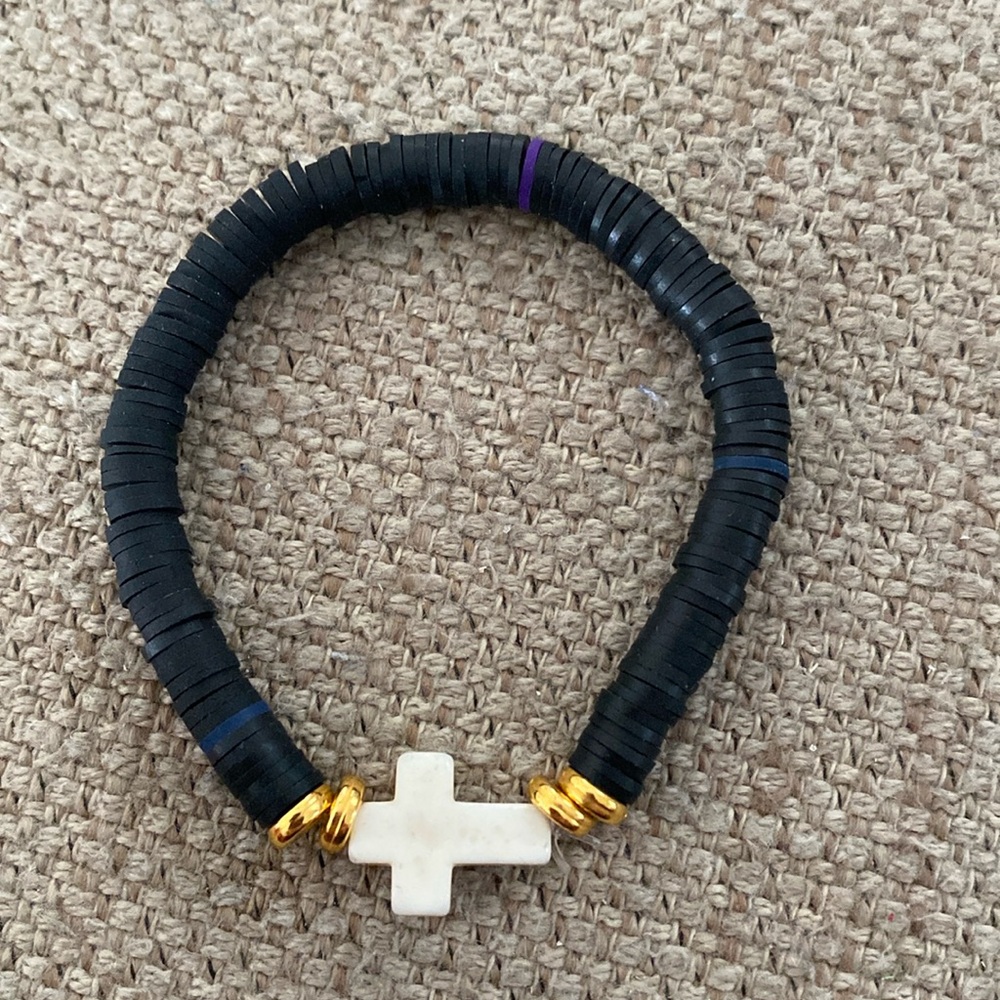 Cross Heishi Bracelet handmade new black